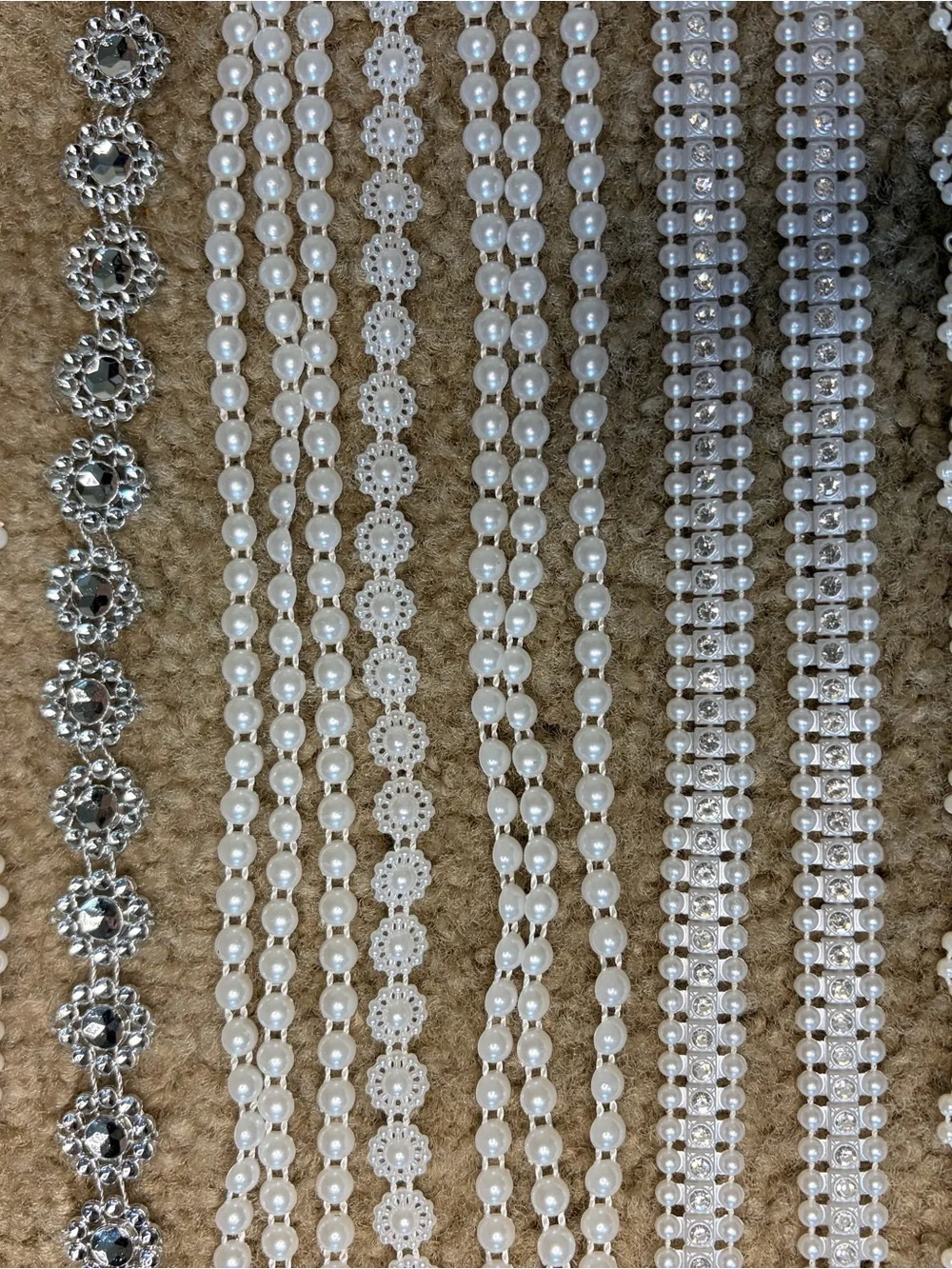 Silver Pearl and Rhinestone ribbon pieces